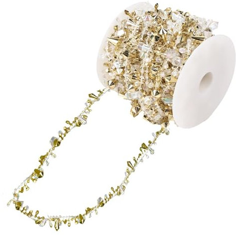 5M Crystal Christmas Garland, Christmas Tree Crystal Garland Gold Shiny Christmas Bead Chain C-hristmas Hanging Decorations Xmas Tree Beads String Chain Xmas Crystal Ornament Party Home Decor