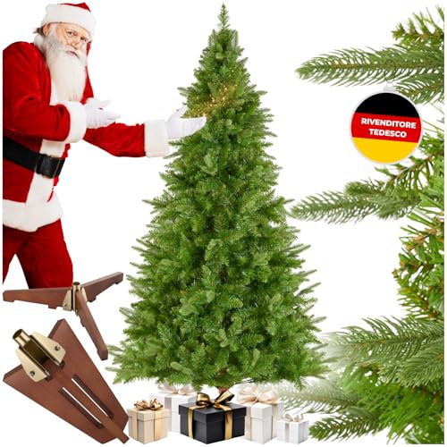 tectake® Albero di Natale Artificiale, Albero di Natale Realistico con Aghi in PVC, Albero Natale con Supporto in Legno, Ideale per Decorazioni Casa Moderna - Verde, 180 cm / 545 punte