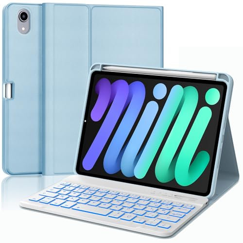 WINCHKING Clavier pour iPad Mini 7 2024, Coque Clavier pour iPad Mini 8,3 Pouces 7 2024/ Mini 6 2021, Touch,Rétroéclairage 7 Couleurs