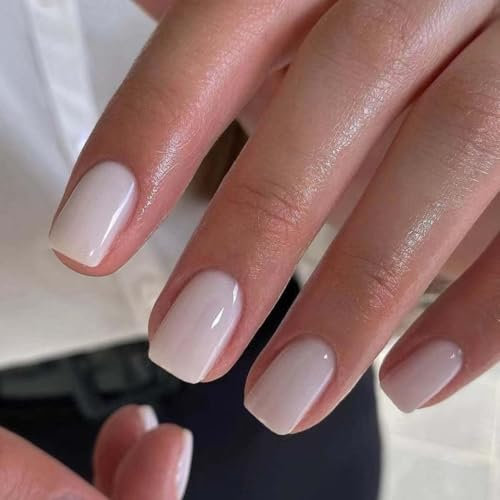 SXVME White False Nails Short Square, Classic Acrylic Press on Nails, Natural Glue on Nails Short Coffin, Pure Color Fake Nails Press ons Artificial Stick on Nails for Women Daily Wear in 24 Pcs