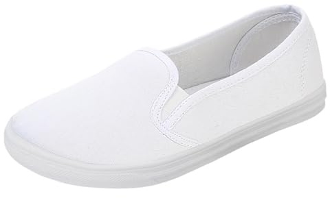 Women's Canvas Casual Shoes Flat Pumps Plimsolls Canvas Slip-On Sneakers UK Sales