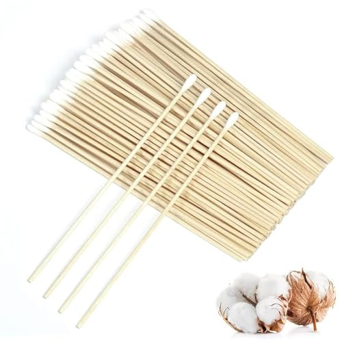 200 Stück Lang Wattestäbchen,15 cm Lang Ohrenstäbchen, Reinigungsstäbchen Holz Großer Kopf, für Make-up, Reinigung, Polieren, Augenbrauen, Beauty, Nägel