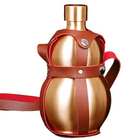 Gourde en acier inoxydable - bouteille d'eau gourde en métal avec sangle marron, petite gourde à boire | Whisky Alcohol Liquor Flask Flagon pour hommes femmes, fiole d'eau portable pour l'extérieur, l