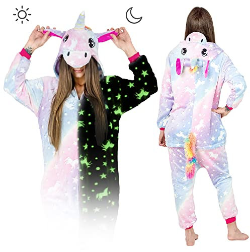 ZOLTA Jumpsuit Onesie für Damen und Herren - Sanft Kuschelig Unisex Pyjama - Warme Schlafanzug - Karneval Kostüm Damen oder Herren - Kostüm Einhorn Motiv
