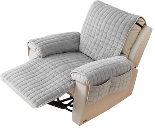 KBIBCK Sesselschoner für Relaxsessel, 53x190 cm Sesselschoner für Fernsehsessel, 1 Sitzer Fernsehsessel Schutzbezug mit Taschen und Gummiband, Armlehnenbezüge Sofa, Sesselschoners mit Armlehne (Grau)