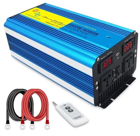 convertisseur de Puissance Onduleur Sinusoïdal Pur 4000W 5000W 8000W Transformateur Puissance 60Hz Convertisseur Voiture Extérieur DC 12V 24V vers AC 110V 12 V 220V(24V 220V B 6000W)