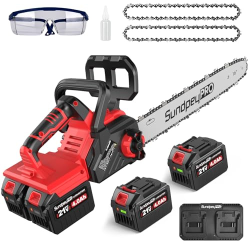 SundpeyPRO Tronçonneuse Sans Fil 42V - Tronconneuse a Batterie 16 Pouces, 1980W Tronçonneuse Électrique Sans Fil avec 2×4000mAh Batteries, Moteur Brushless, Guide 40cm, pour Bûches et Branches