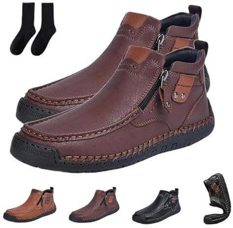 Snrtevu Orthopädische Premium-Stiefel, wasserdichte Orthopädische Schuhe, Stiefeletten Herren Leder, Casual Leather Slip Walking Boots mit Seitlichem Reißverschluss for Any Occasion