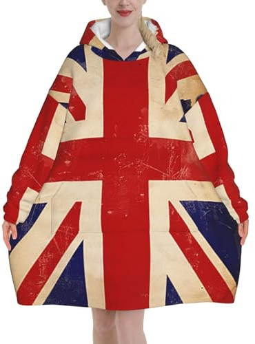 peiyeety Britische Flagge Art Decke Hoodies für Frauen und Männer Erwachsene Oversize Tragbare Decke Hoodies für Weich und Warm