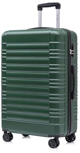 YONSLY Koffer Suitcase XL Dunkelgrün, Trolley Reisekoffer, Rollkoffer Handgepäck mit 4 Rollen 360°, Hartschalenreisekoffer, Zahlenschloss, Weicher Gummigriff