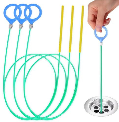 130cm/51 Inch Drain Snake, 3 Pack Flexible Anti-Break Pipe Cleaner | Reinforced Hook Drain Unblocker for Removing Hair & Debris, Suitable for Bat