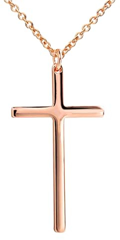 Löb 18K Roségold vergoldet Kette Kreuz Anhänger Kreuzanhänger Kreuzkette Damen Halskette Schlicht Kommunion Poliert Rotgold Rosé Gold Damen Herren