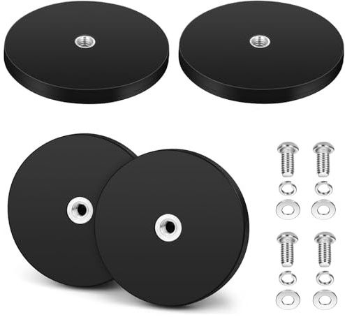 Forhandy 4 Stück 88mm Magnet mit Gewinde M8 Flacher Faden | Magnet Gummiert mit 36kg Haftkraft für Kamera Halterung Boote Werkstatt (88mm)
