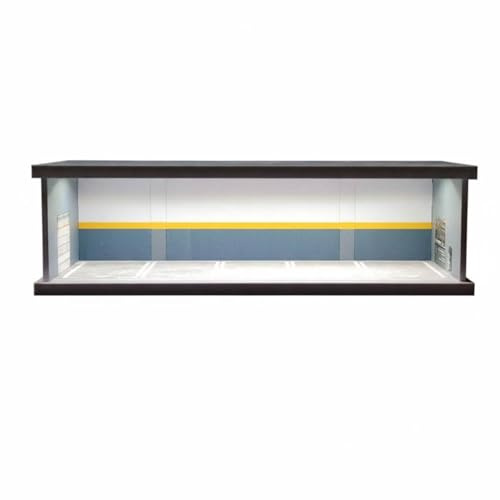 predolo 1:43 Diorama Voiture Garage Modèle en Acrylique, éclairage LED de la Vitrine, Scène Miniature LED Porte Anti-Poussière Diorama Garage échelle 1/43 pour Modélistes, Mj-11