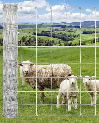 Acekool Maschendrahtzaun 120cm Höhe, 12 Gauge, Verzinkte Drahtgitter, Rolle, Viehzaun geeignet für Rinder, Schweine & Schafe, vinylbeschichteter Weidezaun für Tiergehege, Käfige—Silber