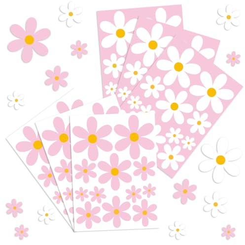 72 Stück Gänseblümchen Fenstersticker Wiederverwendbare Fensterbilder Blumen Rosa und Weiße Selbstklebend Fensteraufkleber für Zuhause Büro (Rosa und Weiß)