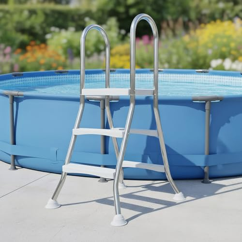 Scala deluxe per piscina da 132 cm, gradini per piscina fuori terra, carico massimo 250 kg, 4 gradini antiscivolo, struttura in acciaio inossidabile 304, design su entrambi i lati
