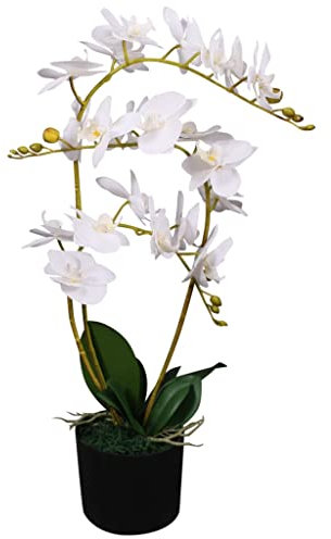 vidaXL Künstliche Orchidee mit Topf Kunstpflanze Kunstblume Dekoblume 65 cm Weiß