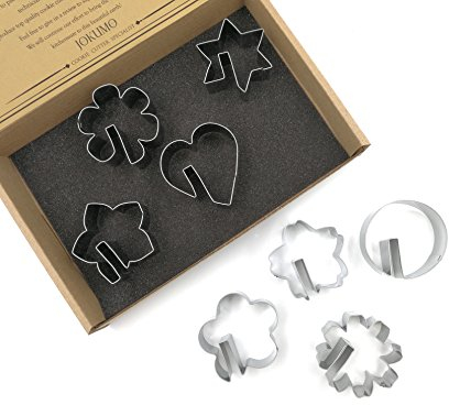 JOKUMO Häppchengroße Tassenrand Keks Ausstechformen Set - 8 Stück Hochwertiges 430 Grad Edelstahl -Hexagramm, Kreis, Herz und 5 Blumenvariationen