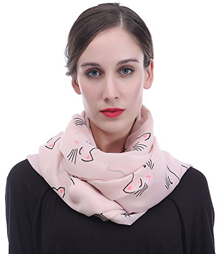 Lina & Lily Damen Loop Schal Rundschal Schlauchschal Katze (Hellrosa)