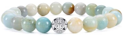 MetJakt 18-18.5cm Natur 8mm Edelstein-Heilungs-Kristall-Stretch-Perlenarmband mit 925 Sterling Silber Sanskrit Mantra Charme (Amazonite)