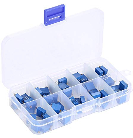 Walfront 50 Stück Multiturn Trimmer Potentiometer Sortiment Kit 3296W, 100/200/500/1k/2k/5k/10k/20k/100k/500k Ohm, verstellbarer Trimmerwiderstand, Blau, Manuell, Drehbar