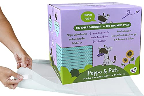 Peppo and Pets empapadores Perros 100 Unidades 6 Capas Súper absorbentes 60 cm x 60 cm Secado rápido