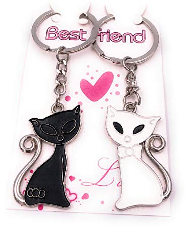 H-Customs Pendentif Partenaire Chat Chaton Best Friends BFF Pendentif Porte-clés Noir Blanc Argent