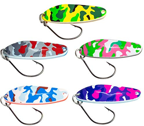 FISHN Trout Spoon Set - Blissi, Peso: 9 Grammi, Esche da Trota, cucchiai da Trota, Esche da Trota per la Pesca di trote, salmerini e persici (5 Pezzi)