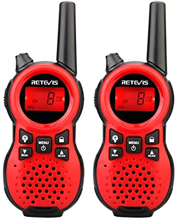 Retevis RT638 Walkie Talkie Kinder Funkgeräte ab 3-12,16 Kanäle Taschenlampe VOX,Geburtstagsgeschenk Spielzeug für Kinderspiele,Wandern,Garten,im Freien(Rot, 1 Paar)