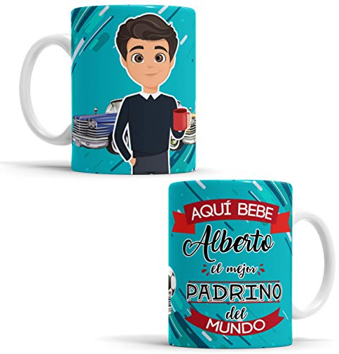 OyC Original y Creativo Taza Padrino - Aquí Bebe el Mejor del Mundo/Super Padrino - Con Frase y Dibujo Personalizada Con Nombre