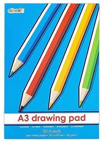 abeec A3 Plain Paper Drawing Pad - 30 Sheet Sketch Book - 30 Plain White Paper Sheets - 70 GSM Paper - Arts and Craft Scrap Book Essential for Kids Activities - Art Supplies for Kids