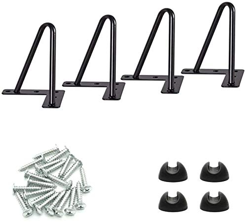 Drenky Pied De Meuble 15 cm Metal Noir, DIY Pied de Table Metal 4pcs Pied Epingle pour Heavy Duty-parfait pour Meuble TV, Tiroirs, Table de Chevet Avec Vis et Protecteurs de Sol en Caoutchouc