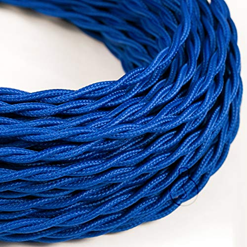 Amarcords - Câble électrique textile couleur BLEU, torsadé, soie, 1 mètre, avec mise à la terre 3x0,75 - Fil vintage en tissu coloré, pour lampes, lustres, appliques et abat-jours.