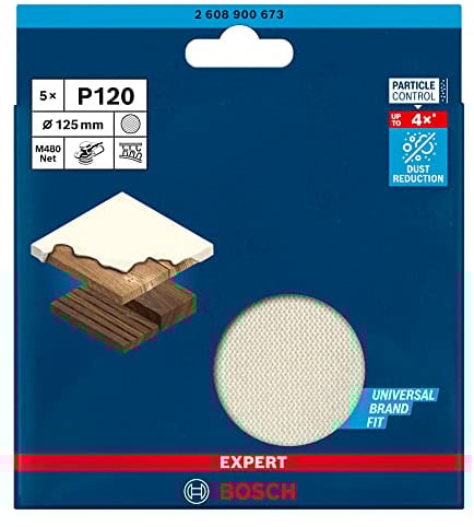 Bosch 5x EXPERT M480 Schleifnetz (für Farbe auf Holz, Hartholz, Ø 125 mm, Körnung 120, Professional Zubehör Exzenterschleifer, Schwingschleifer)