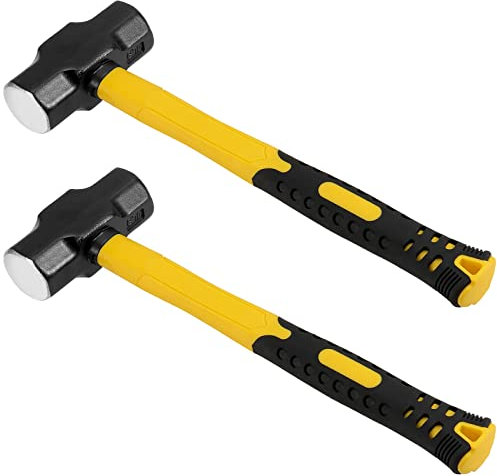 HEIHAK 2 PCS 14 Inch 3 Lb Sledge Hammer, 3 Pound Drilling Club Hammer Sledge With Fiberglass Handle, Forged Steel Construction Shock Reduction Grip for Construction, Industrial, Home Use