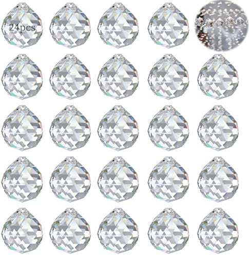 Seasboes 24 Stück Kristallkugeln, 20 mm Klare Prisma Sonnenfänger, Sonnenfänger Kristall, Prisma Kristallkugel, Kristalle zum Aufhängen, Regenbogen Kristalle für Fenster Haus Prisma Deko