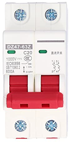 Tissting Disjoncteur DC 1000V 20A, Mini Disjoncteur Montage sur Rail DIN en PA66 pour Systèmes Photovoltaïques et Applications Marines, Protection Maximale contre les Surcharges et Courts-Circuits