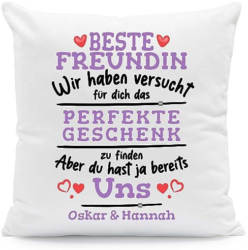 GRAVURZEILE Kissen mit Spruch Personalisiert mit Name - Geschenke für die ganze Familie - Größe: mit Füllung - Farbe: Beste Freundin (Wir haben.)