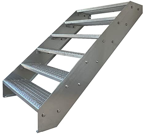 Scale con griglia in acciaio Premium 6 Gradini Completamente zincata - Dimensioni (L x L x H) 120cm x 100cm x 114cm Resistente alle intemperie e alla corrosione