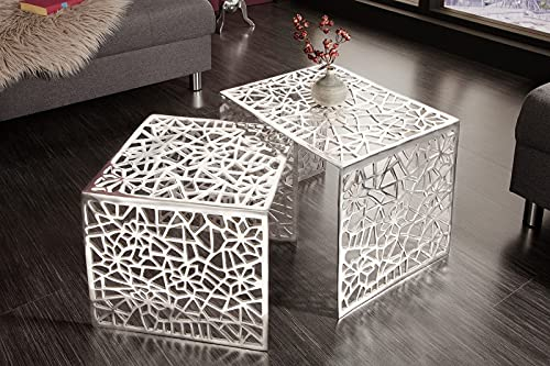 LEBENSwohnART Design Couchtisch 2er Set RIAS Aluminium ca.49cm Silber