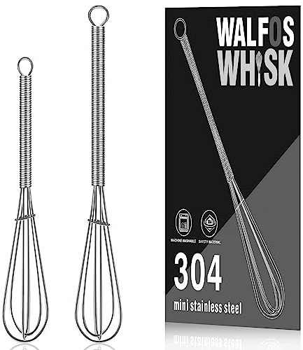 Walfos Batidor de acero inoxidable,Batidor pequeño,Batidor de globo de cocina, (13 cm + 18 cm) de alambre de acero inoxidable de grosor y asas fuertes, mezclar, batir
