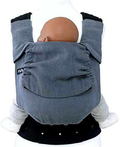 MamaMotion MaMo Babytrage – Halfbuckle Tragehilfe – gepolsterte Schulterträger für Neugeborene ab Geburt von 50 – 86 cm -ergonomische Sitzhaltung –Bauchtrage –Hüfttrage -Rückentrage (Smoky Rock)