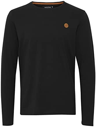 Indicode IDPhillo Herren Longsleeve Langarmshirt Shirt mit Rundhals Label-Badge 100% Baumwolle Regular fit, Größe:L, Farbe:Black (999)