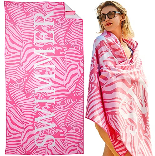 LEcylankEr Strandtuch Großes, Mikrofaser Handtuch 180x90, Sandabweisend Schnelltrocknend Mikrofaser Strandtuch Groß, für Strand/Poolside/Strandstühle (Swimmer-rosa)