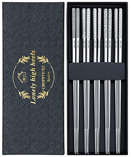 Essstäbchen Titanbeschichtete 5 Paar Essstäbchen Spülmaschinenfest Stäbchen zum Essen Stäbchen Wiederverwendbare Essstäbchen Edelstahl Essstäbchen Metall Geschenkset für Zuhause Restaurant Camping