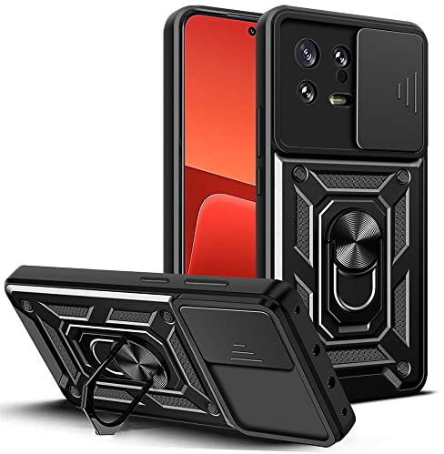 Loyhee Hülle für Xiaomi 13 5G (6.36), Kameraschutz Handyhülle mit 360 Grad Ring Ständer Weich TPU Bumper Stoßfest + Hart PC Rückseite Kratzfest Tough Armor Schutzhülle - Schwarz