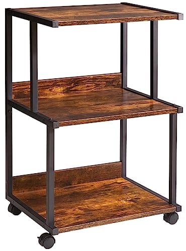 IBUYKE 3-Tier Printer Stand With Storage Shelf and Wheels - Rolling Cart for Home Office Organization, Heat Press, Microwave and Mini Fridge TPS001H