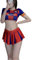 LureZone Cheerleading Uniform Damen Sexy Fußball Kurzarm Shirt Set Bühnenuniform Cosplay Party Halloween (6954 Rot und Blau)