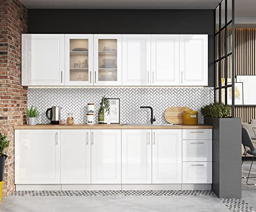 JUANIO Cocina Completa NELA 8 Elementos Color Blanco Brillante - Longitud 260 cm